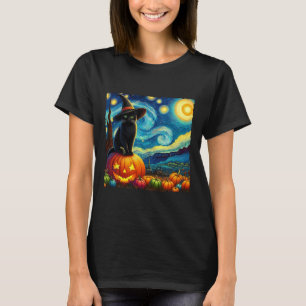 Camiseta Halloween Van Gogh Starry Night Black Cat Wbruja H