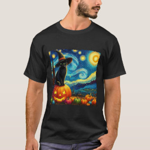 Camiseta Halloween Van Gogh Starry Night Black Cat Wbruja H