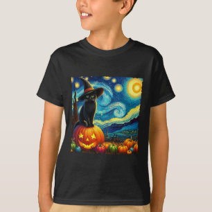 Camiseta Halloween Van Gogh Starry Night Black Cat Wbruja H