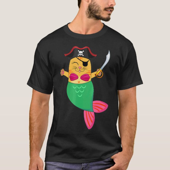 Camiseta Halloween Vestimenta Gato Pirata De Sirenas Para M (Anverso)