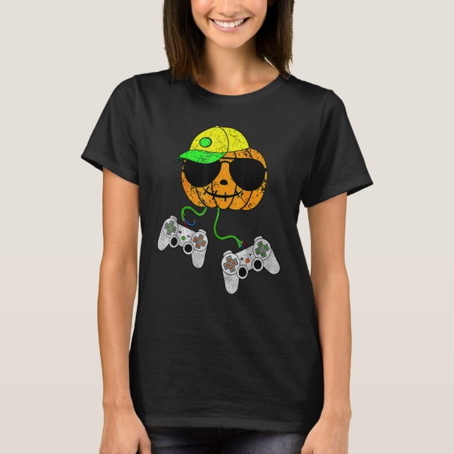 Camiseta Halloween Video Game Controller Pumpkin Gamer Cos (Anverso)