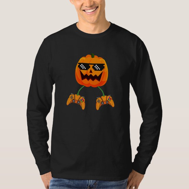 Camiseta Halloween Video Game Controller With Pumpkin Face  (Anverso)