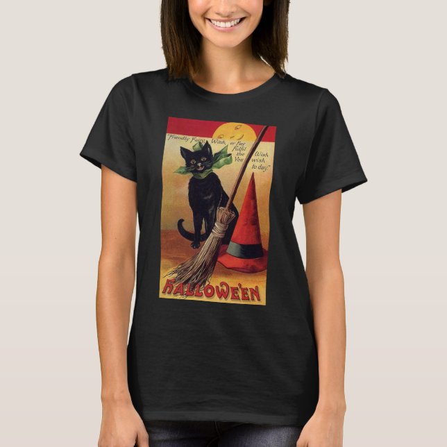 Camiseta Halloween vintage de Ellen Clapsaddle, gato negro (Anverso)