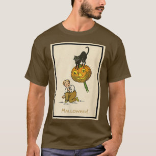 Camiseta Halloween vintage Jack'olantern y un gato negro (1