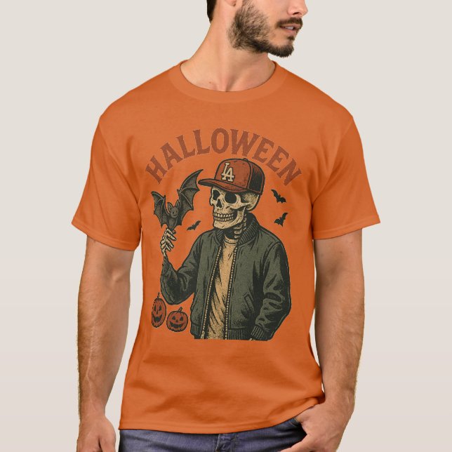 Camiseta Halloween Vintage - Spooky Skeleton  (Anverso)