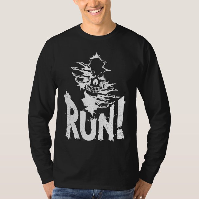 Camiseta Halloween Wicked Skeleton Skull & Evil Grin Run! T (Anverso)