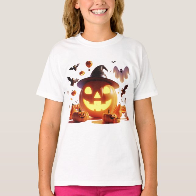 Camiseta Halloween Witch Calabaza Blanco Ghost Bats Magic (Anverso)