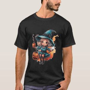 Camiseta Halloween Witch Costume Calabaza Broom Watercolor