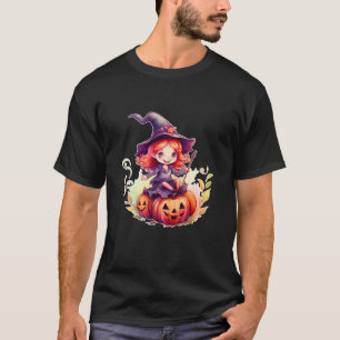 Camiseta Halloween Witch Costume Calabaza Broom Watercolor 