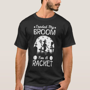 Camiseta Halloween Witch Jugando Tenis Deporte Broom