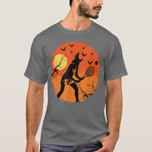 Camiseta Halloween Witch Playing Tennis Sport Spooky Broom 