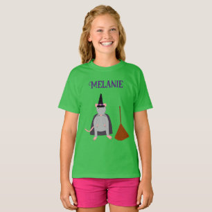 Camiseta Halloween Witch Rat and Broom Custom Name