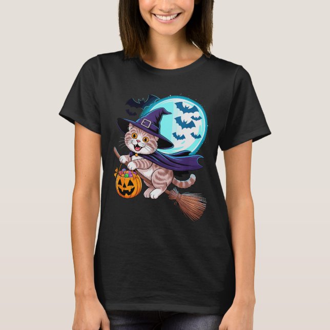 Camiseta Halloween Witch Scottish Fold Moon Coupari  (Anverso)