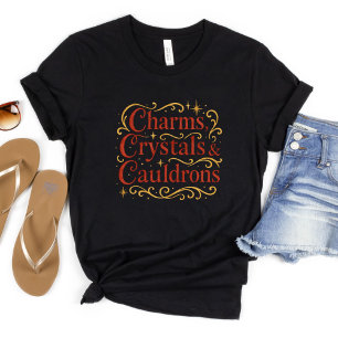 Camiseta Halloween Witchy Encanta Crystals Cauldrons Gótico