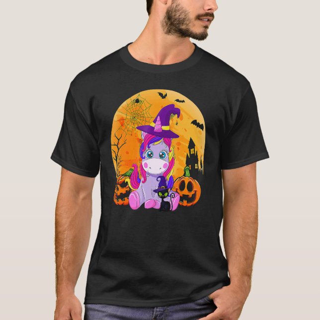Camiseta Halloween Witchy Unicorn Black Cat Pumpkin Girls W (Anverso)