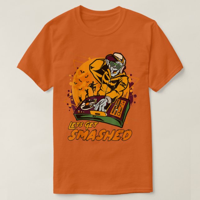 Camiseta Halloween Zombie Jack O Lantern Dj Party Lets Get  (Diseño del anverso)
