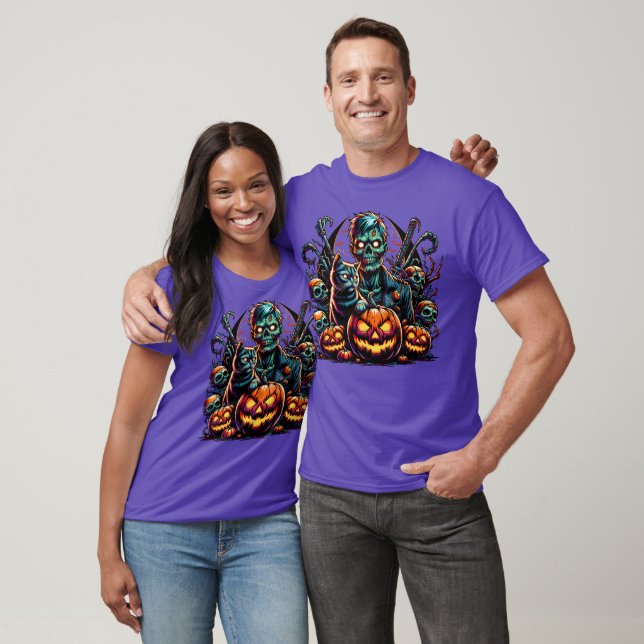 Camiseta Halloween Zombie y Cat (Unisexo)
