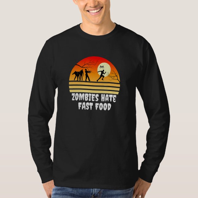 Camiseta Halloween Zombies odian comida rápida carrera zomb (Anverso)