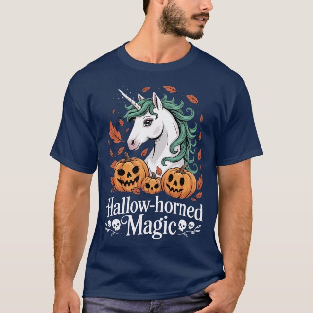 Camiseta HallowHorned Magic Spooky Halloween Unicorn retro (Anverso)