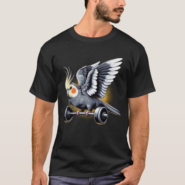 Camiseta Halterofilia con el loro cómico de Cockatiel Parro (Anverso)