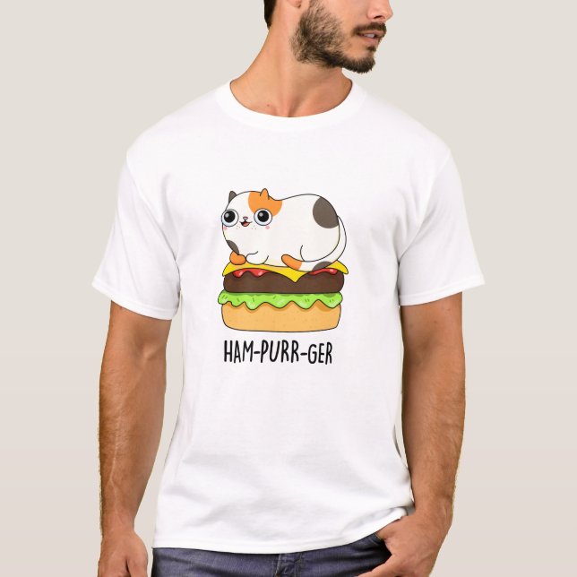 Camiseta Ham-Purr-Ger Funny Cat Hamburger Pun (Anverso)