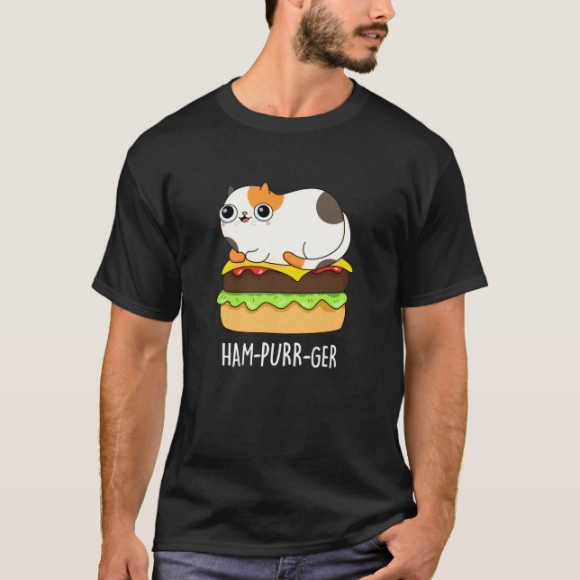 Camiseta Ham-Purr-Ger Funny Cat Hamburger Pun Dark BG (Anverso)