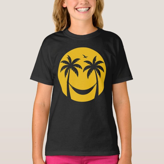 Camiseta Hamaca Tropical Sunset - Playa de Palmeras Mínimas (Anverso)