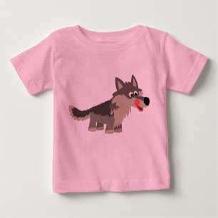 Camiseta hambrienta del bebé del lobo del dibujo