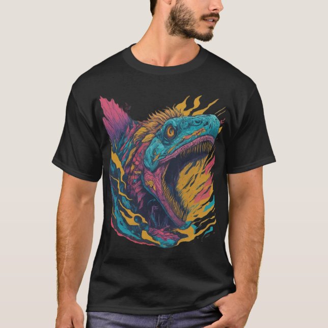 Camiseta hambriento dinosoro colorido (Anverso)