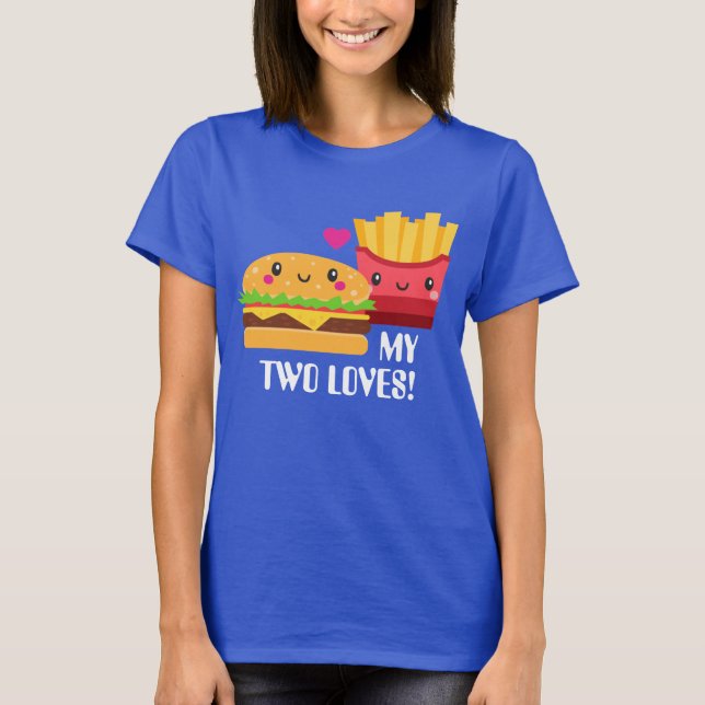 Camiseta Hamburger y Fries francesas dos amores Kawaii (Anverso)