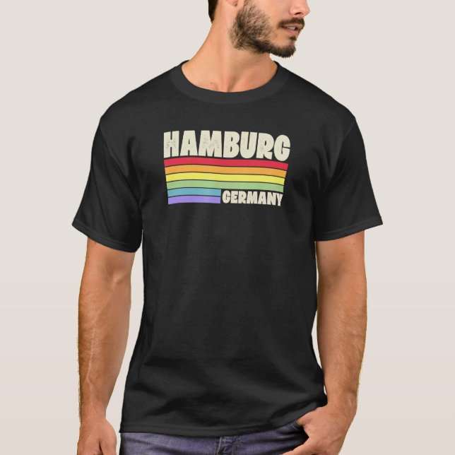 Camiseta Hamburgo Alemania Rainbow Gay Pride Merch Retro 70 (Anverso)