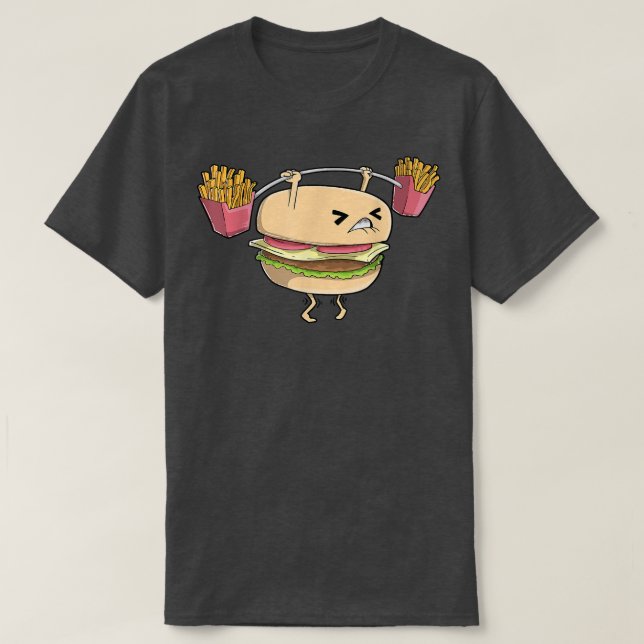 Camiseta Hamburguesa Fries Halterofilia Gym Fitness Kawaii (Diseño del anverso)
