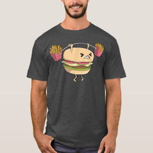 Camiseta Hamburguesa Fries Halterofilia Gym Fitness Kawaii