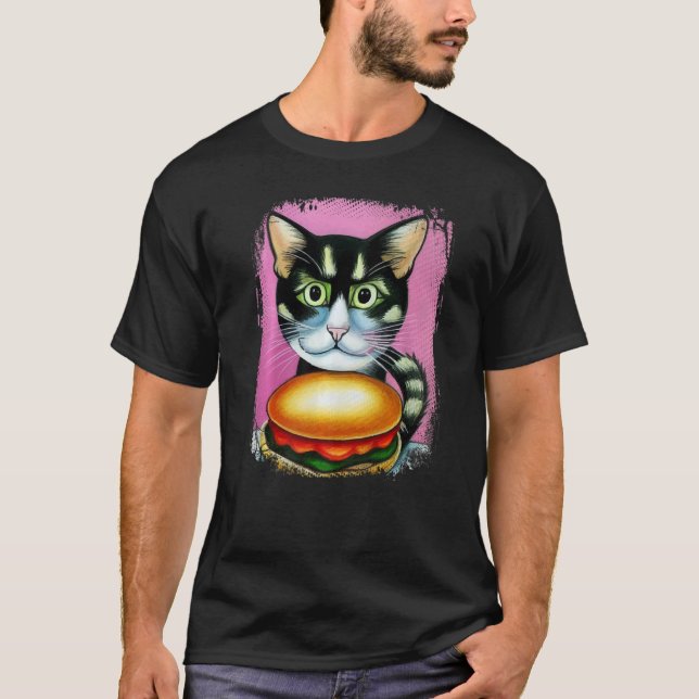 Camiseta Hamburguesa Gato Hamburguesa Burger Purr Meow Cat  (Anverso)