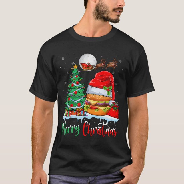 Camiseta Hamburguesa usando Navidad de Santa Hat - Feliz Na (Anverso)
