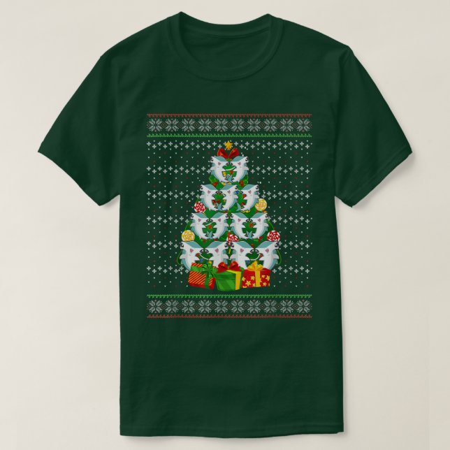 Camiseta Hammerhead Shark Xmas Lighting Tree Shark Ugly Chr (Diseño del anverso)