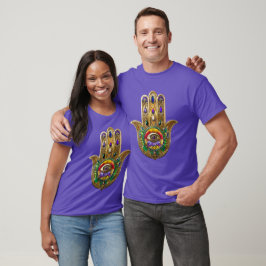 Camiseta Hamsa de oro pintado amatista rubí tercer ojo