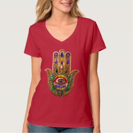 Camiseta Hamsa de oro pintado Amatista Rubí Tercer Ojo