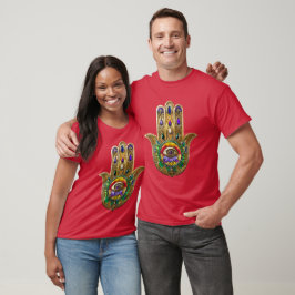Camiseta Hamsa de oro pintado amatista rubí tercer ojo