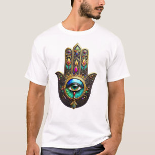 Camiseta Hamsa Dorado Marrón Colorido Ojo Tercero Arcoíris