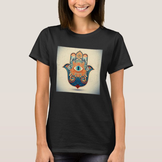 Camiseta Hamsa Hand Eye Illustration Lucky Unique Palm Wome (Anverso)