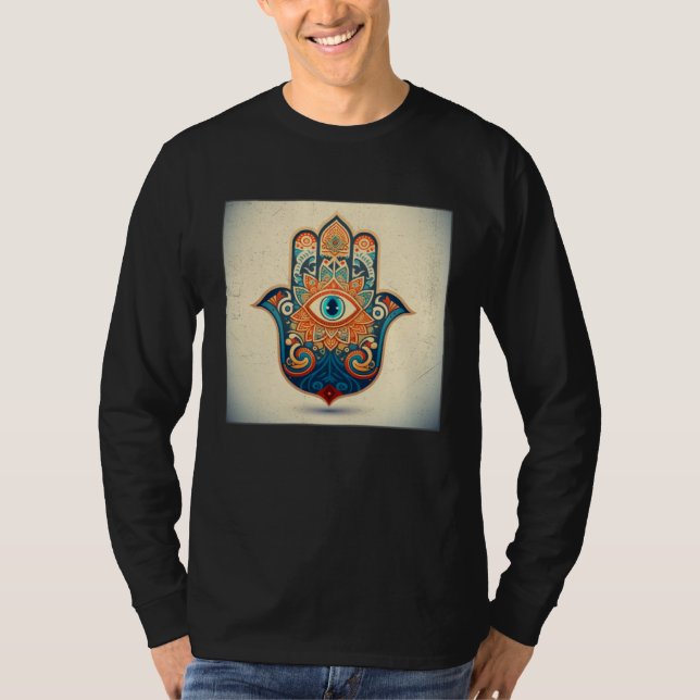 Camiseta Hamsa Hand Eye Illustration Lucky Unique Palm Wome (Anverso)