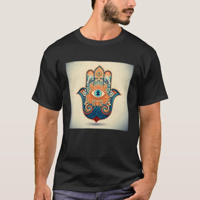 Camiseta Hamsa Hand Eye Illustration Lucky Unique Palm Wome (Anverso)