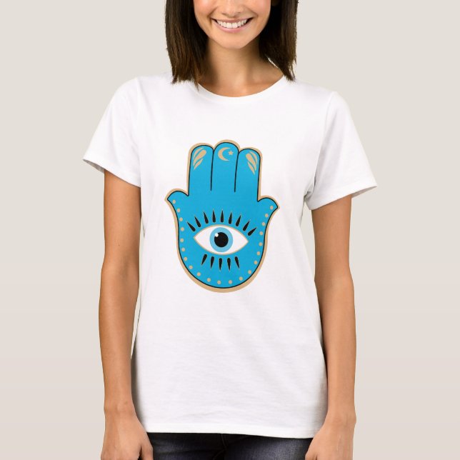 Camiseta Hamsa Hand Greek Evil Eye Blue (Anverso)