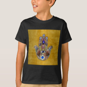 Camiseta Hamsa Hearts Flores: Arte Opal sobre Oro