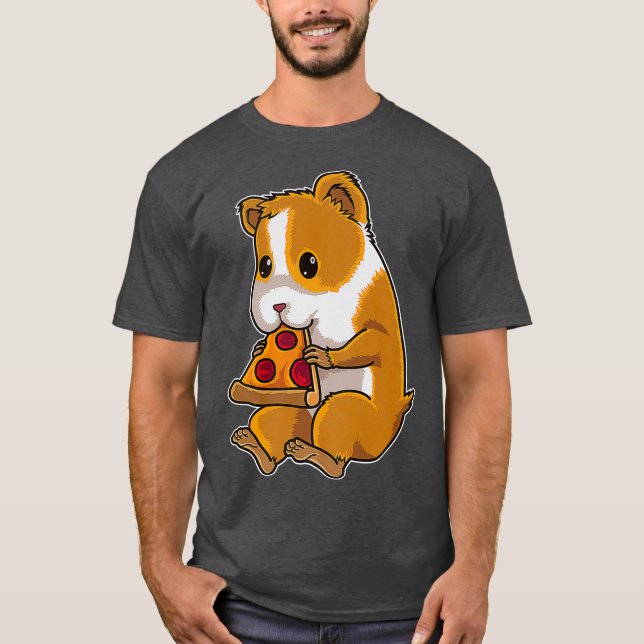 Camiseta Hamster comiendo Pepperoni Pizza - Comida rápida m (Anverso)