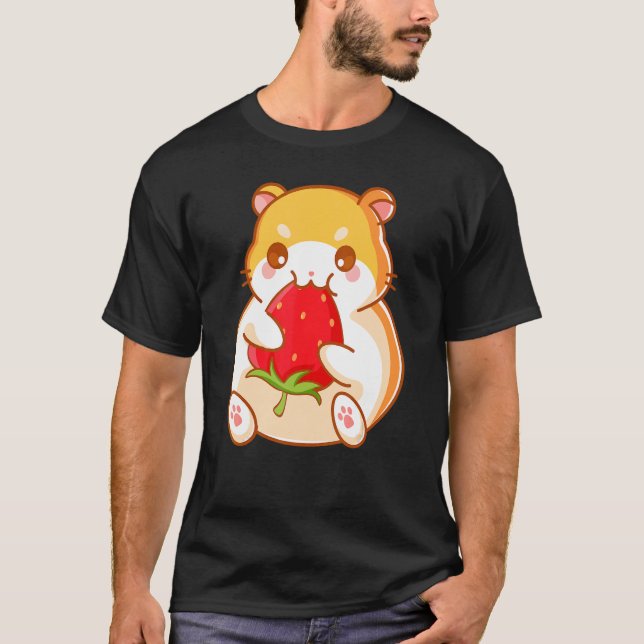 Camiseta Hamster Con Gráficos Animales De Fresas (Anverso)