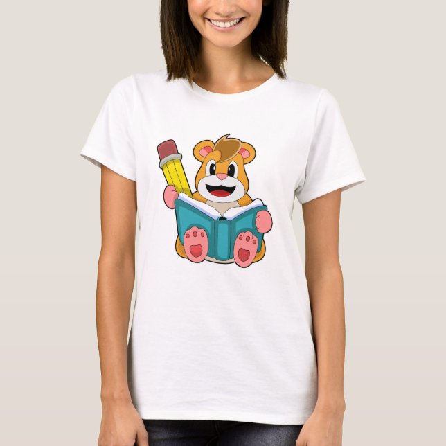 Camiseta Hamster con libro y pluma (Anverso)