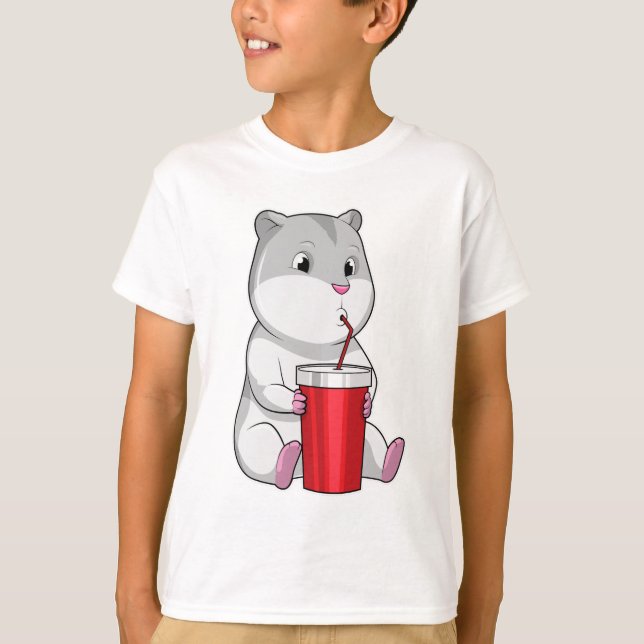 Camiseta Hamster con paja Mug y Bebida (Anverso)