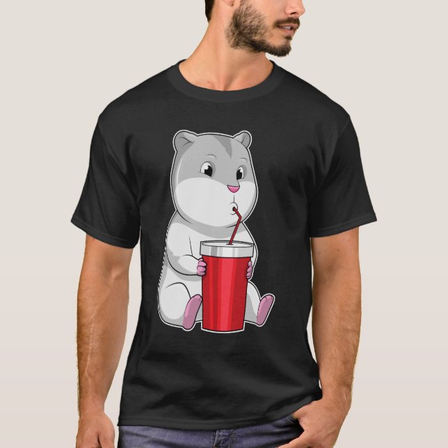 Camiseta Hamster con paja Mug y Bebida (Anverso)
